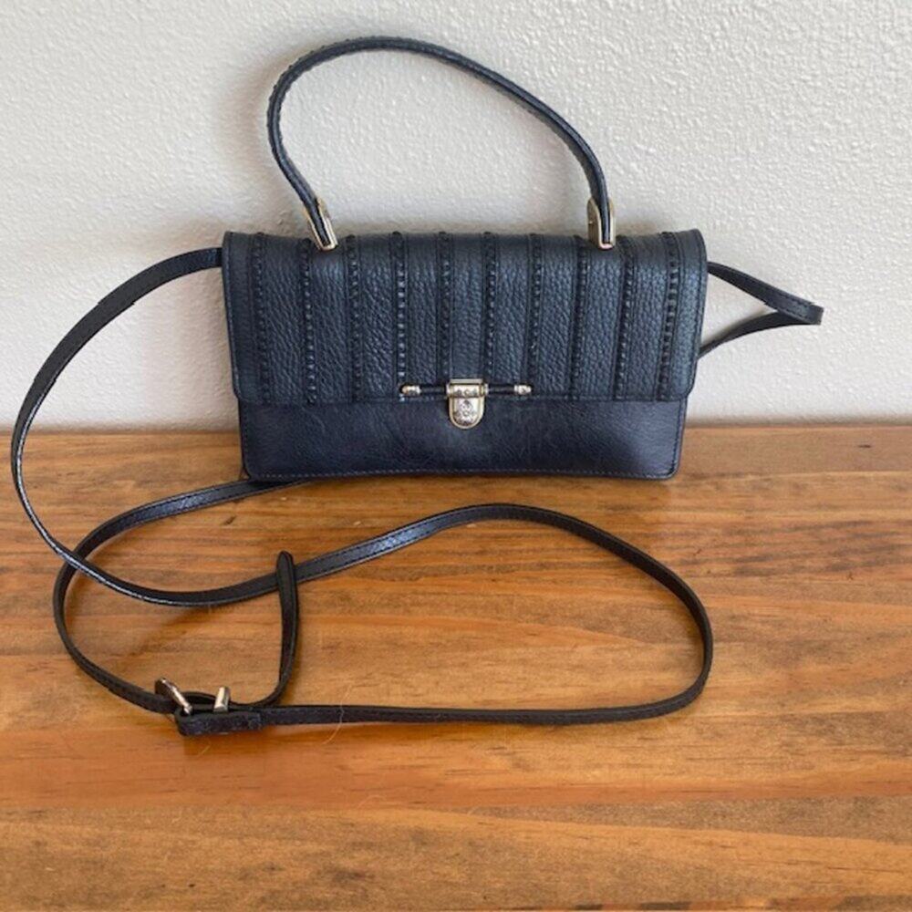 Brighton Black Leather Crossbody/Organizer With Adjustable Strap